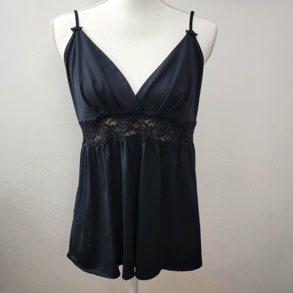 APT.9 Black Satin And Lace Babydoll Chemise Nightgown Lingerie Top
